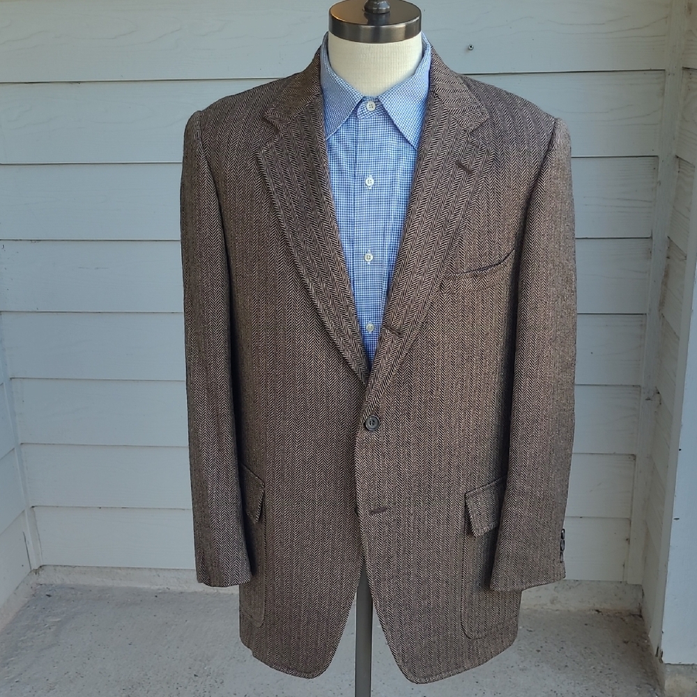 CABLE CAR CLOTHIERS Brown Herringbone Weave Tweed Sz‎ 44 R Mens Sport Coat VTG